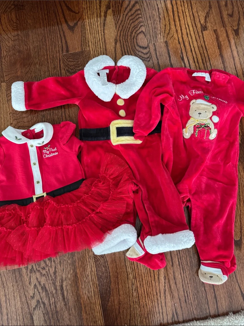 Little Me Red Baby Holiday Outfit Trio with Tutu & Bear Romper